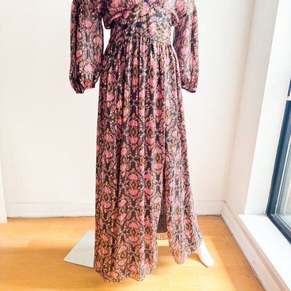 Zara Dark Florals Wrap Long Sleeve Chiffon Maxi Dress S - Picture 9 of 9
